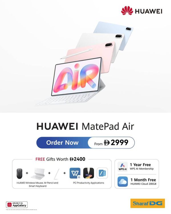 Sale On HUAWEI Mate Pad Air from Sharaf DG until 2nd September