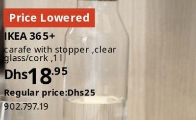 IKEA 365+ carafe with stopper, clear glass/cork, 1.1L