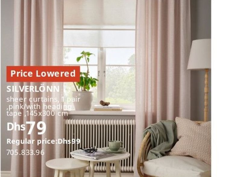 SILVERLÖNN sheer curtains, 1 pair, pink/with heading tape, 145x300 cm