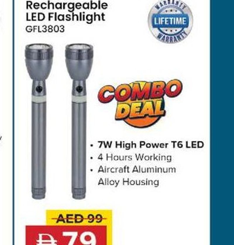 Rechargeable LED Flashlight GFL3803 Combo Deal