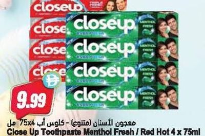 Close Up Toothpaste Menthol Fresh / Red Hot 4 x 75ml