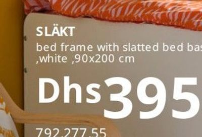 SLÄKT bed frame with slatted bed base, white, 90x200 cm