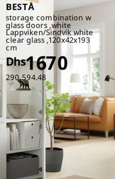BESTĂ… storage combination w glass doors, white Lappviken/Sindvik white clear glass, 120x42x193 cm