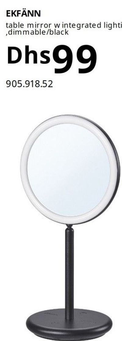 EKFÄNN table mirror with integrated lighting, dimmable/black
