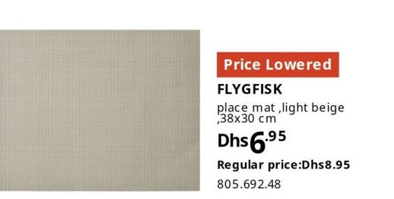 FLYGFISK place mat, light beige, 38x30 cm