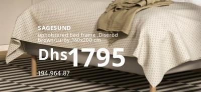 SAGESUND upholstered bed frame, Diseröd brown/Luröy, 160x200 cm