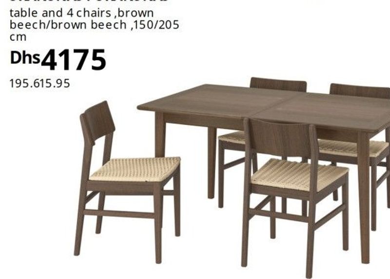 SKANSNÄS table and 4 chairs, brown beech/brown beech, 150/205 cm
