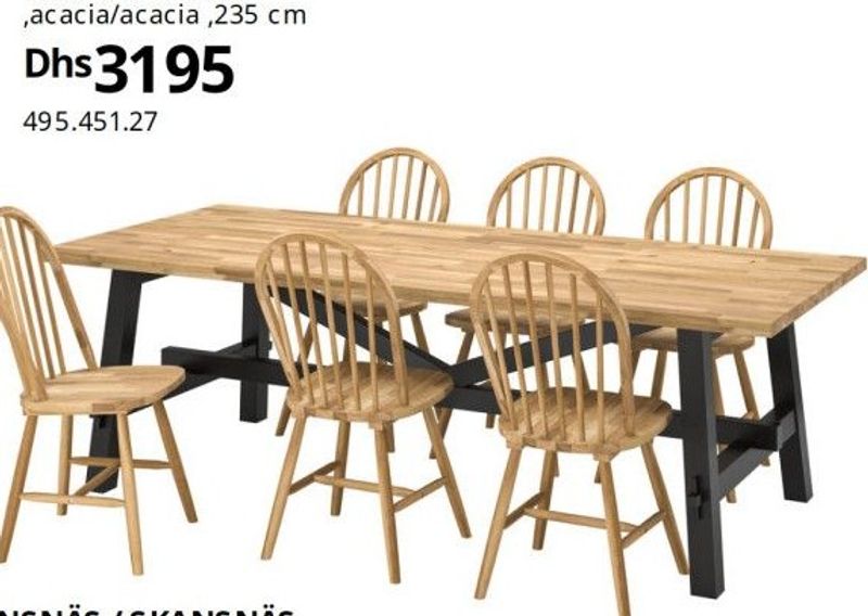 SKOGSTA table and 6 chairs, acacia/acacia, 235 cm