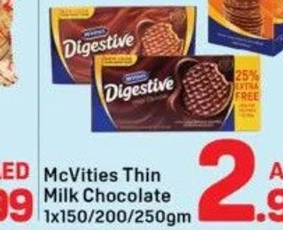 McVities Thin Milk Chocolate 1x150/200/250gm