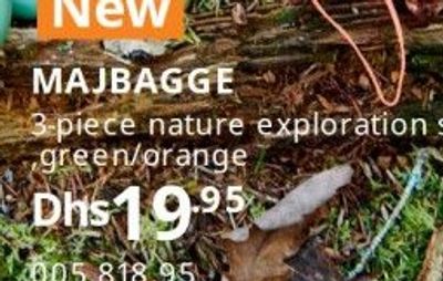 MAJBAGGE 3-piece nature exploration set, green/orange