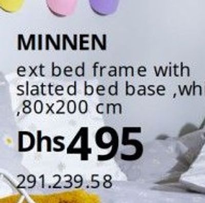 MINNEN extendable bed frame with slatted bed base, white, 80x200 cm