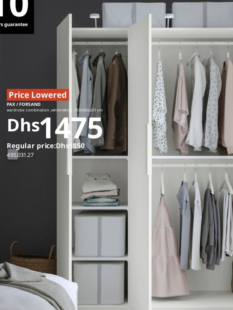 PAX / FORSAND wardrobe combination, white/white, 150x60x201 cm