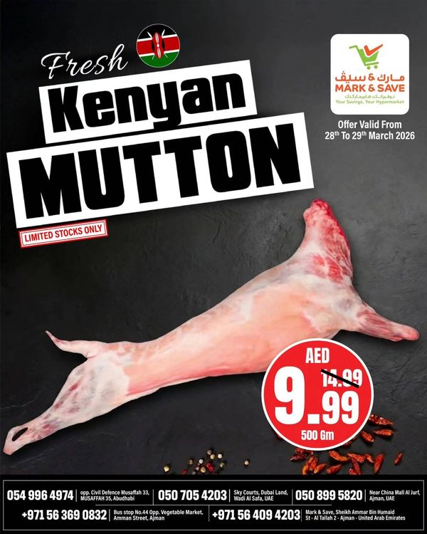 Fresh Kenyan Mutton Sale from Mark & Save until 29th March