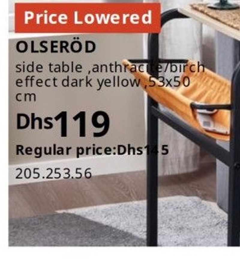 OLSERÖD side table, anthracite/birch effect dark yellow, 53x50 cm
