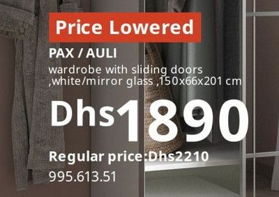 PAX / AULI wardrobe with sliding doors, white/mirror glass, 150x66x201 cm