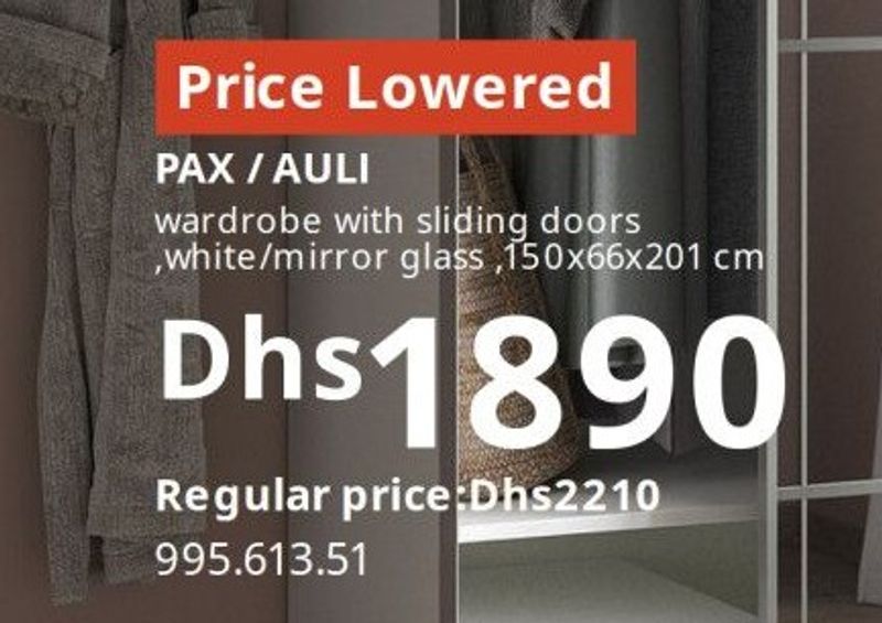 PAX / AULI wardrobe with sliding doors, white/mirror glass, 150x66x201 cm