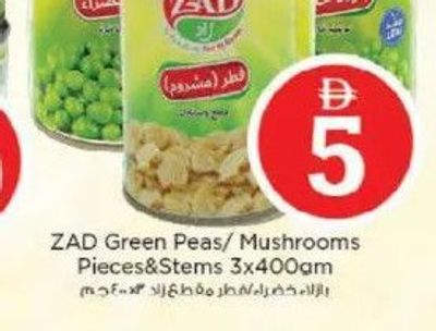 ZAD Green Peas/Mushrooms Pieces&Stems 3x400gm
