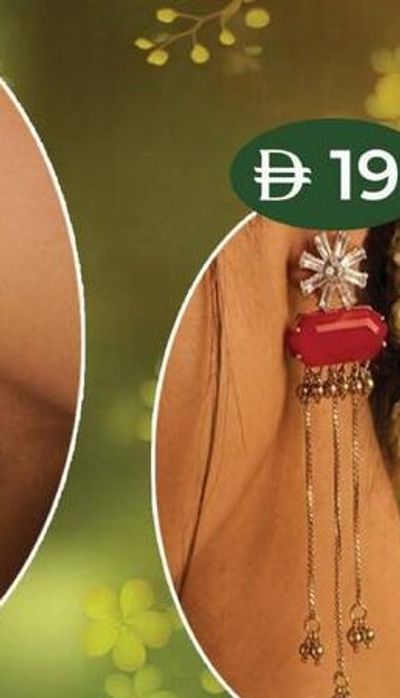 Ladies Red Stone Chain Drop Earrings