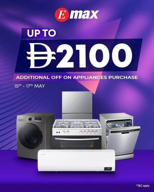 Get Up To AED 2100 OFF On Appliances from Emax until 17th May