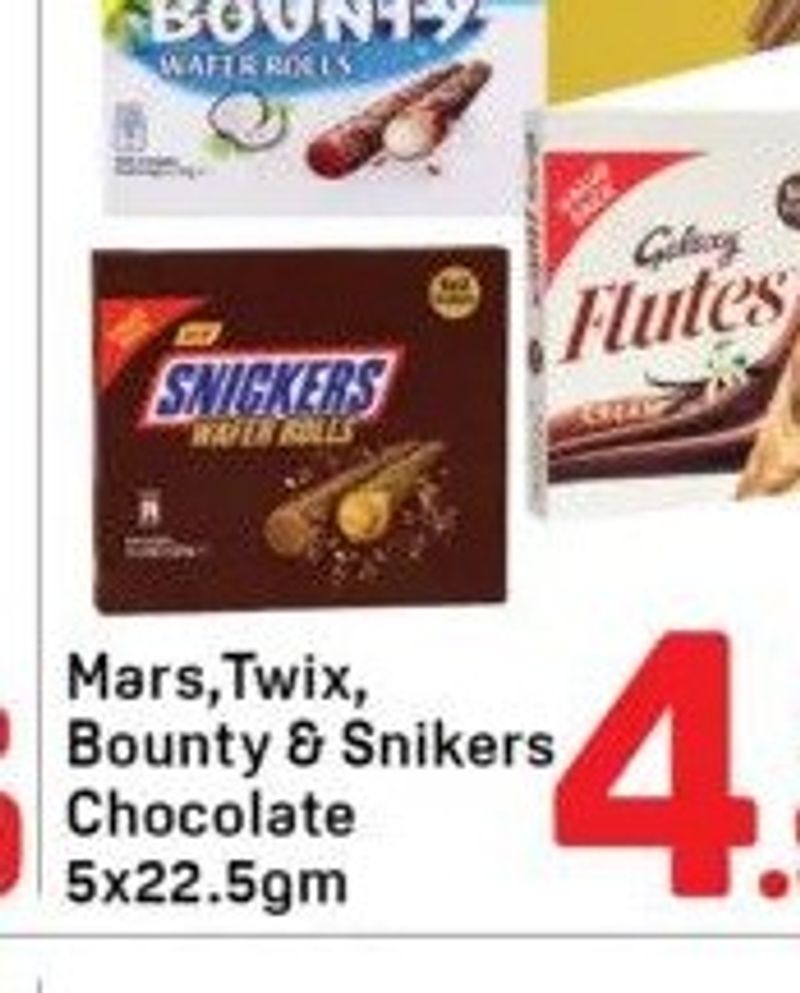 Mars, Twix, Bounty & Snickers Chocolate 5x22.5gm