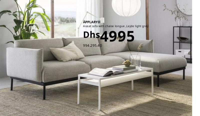 ÄPPLARYD 4-seat sofa with chaise longue ,Lejde light grey