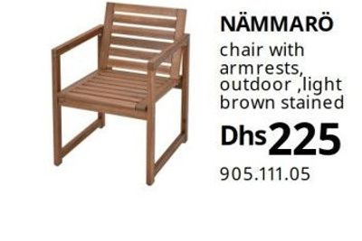 NÄMMARÖ chair with armrests, outdoor, light brown stained