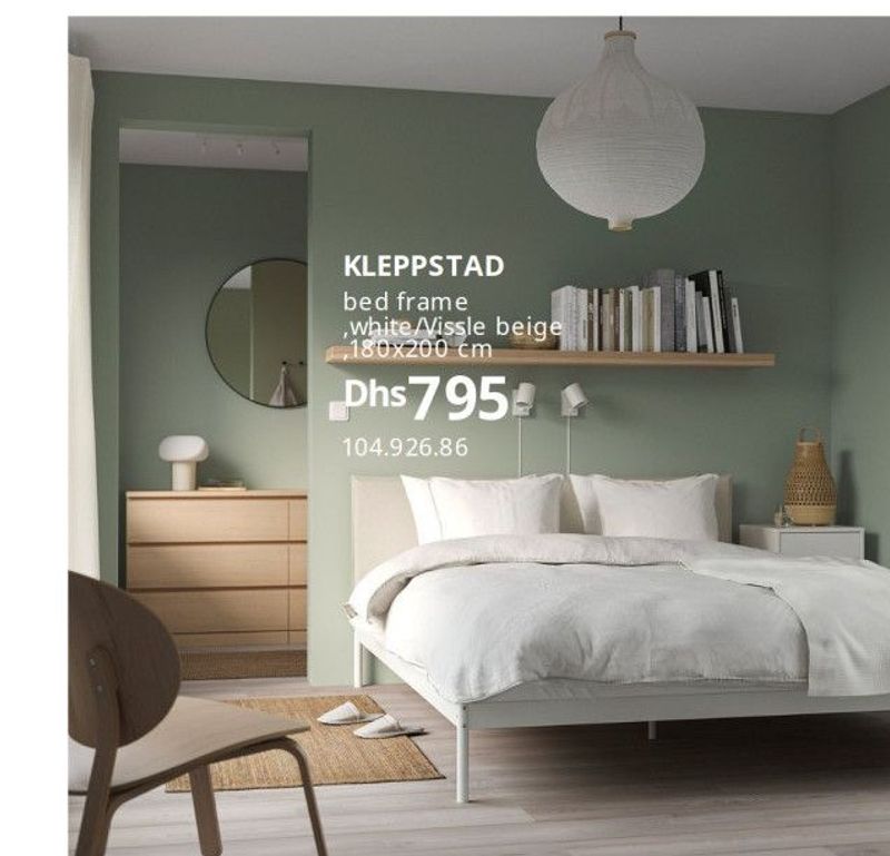 KLEPPSTAD bed frame, white/Vissle beige, 180x200 cm