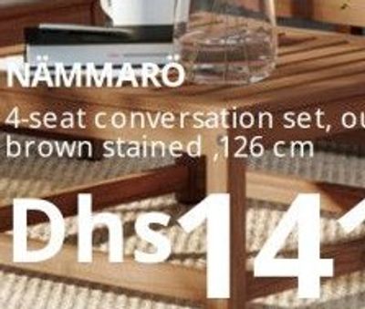NÄMMARÖ 4-seat conversation set, outdoor, light brown stained, 126 cm
