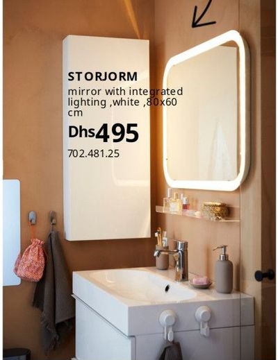 STORJORM mirror with integrated lighting, white, 80x60 cm