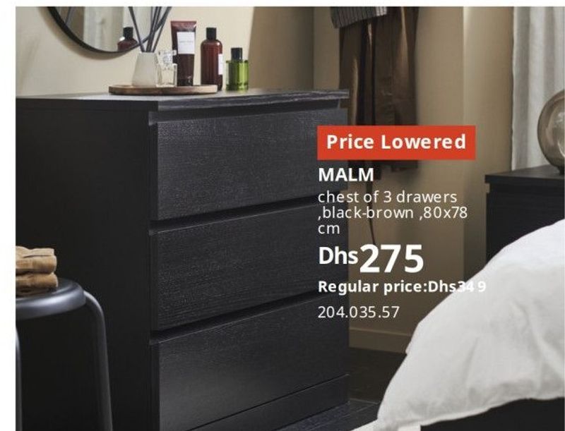 MALM chest of 3 drawers, black-brown, 80x78 cm