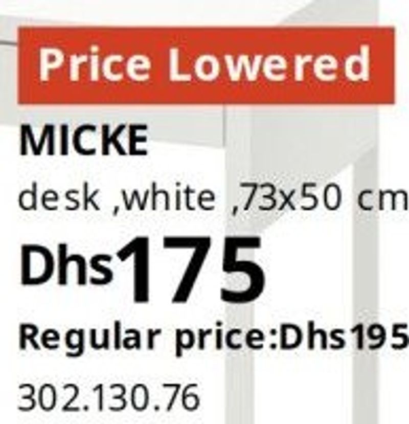 MICKE desk, white, 73x50 cm