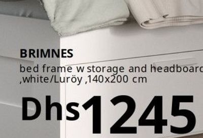 BRIMNES bed frame with storage and headboard, white/Luröy, 140x200 cm