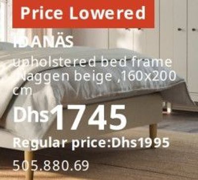 IDANÄS upholstered bed frame, Skotterud/Vaggen beige, 160x200 cm