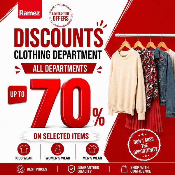 Discount Clothes Department from Aswaq Ramez until 30th June