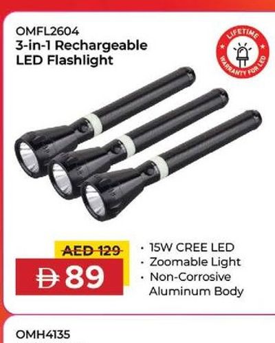 Olsenmark 3-in-1 Rechargeable LED Flashlight