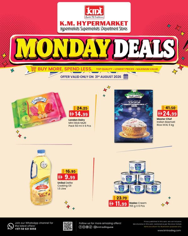 Monday Deals from K.M. TRADING until 31st August