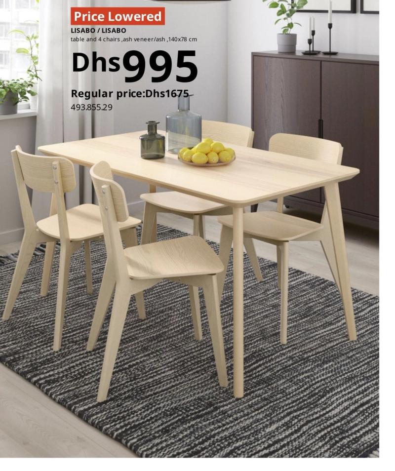 LISABO / LISABO table and 4 chairs, ash veneer/ash, 140x78 cm