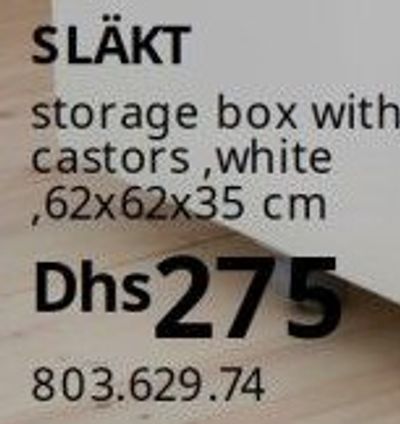 SLÄKT storage box with castors, white, 62x62x35 cm
