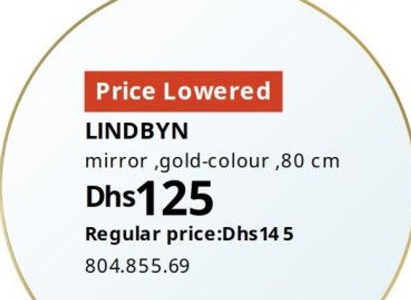 LINDBYN mirror, gold-colour, 80 cm