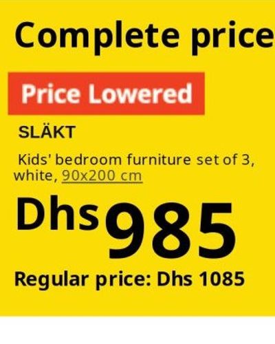SLÄKT Kids' bedroom furniture set of 3, white, 90x200 cm