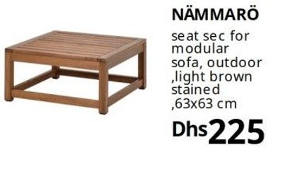 NÄMMARÖ seat section for modular sofa, outdoor, light brown stained, 63x63 cm