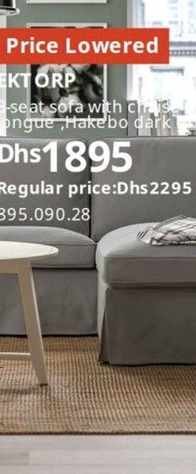EKTORP 3-seat sofa with chaise longue, Hakelbo dark grey
