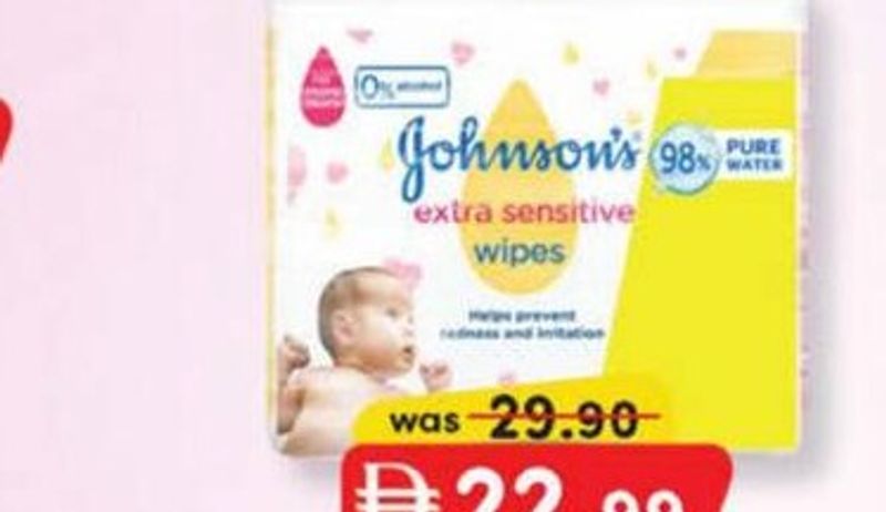 JOHNSON'S EXTRA SENSITIVE WIPES 56'S X 4 PCS