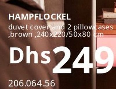 HAMPFLOCKEL duvet cover and 2 pillowcases, brown, 240x220/50x80 cm