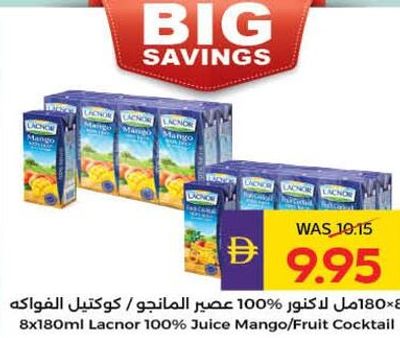 Lacnor 100% Juice Mango/Fruit Cocktail 8x180ml