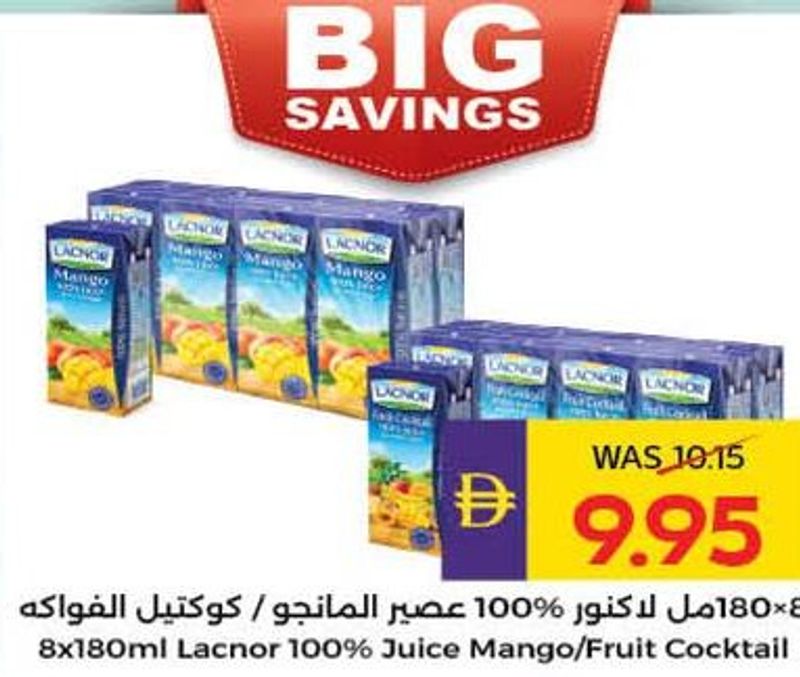 Lacnor 100% Juice Mango/Fruit Cocktail 8x180ml