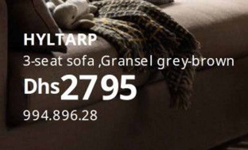 HYLTARP 3-seat sofa, Gransel grey-brown