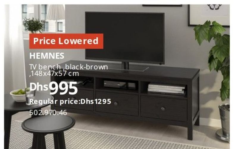 HEMNES TV bench, black-brown, 148x47x57 cm