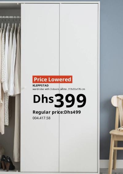 KLEPPSTAD wardrobe with 3 doors, white, 117x55x176 cm