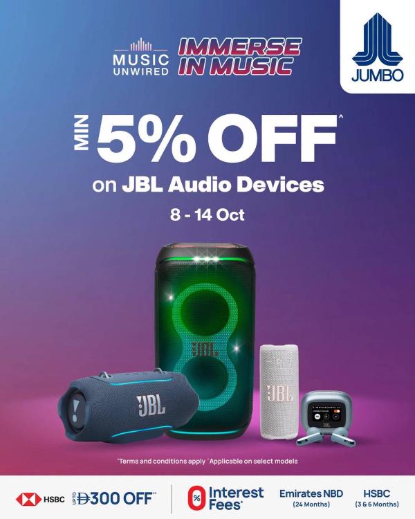 Min 5% Off On JBL Audio Devices from Jumbo until 14th October